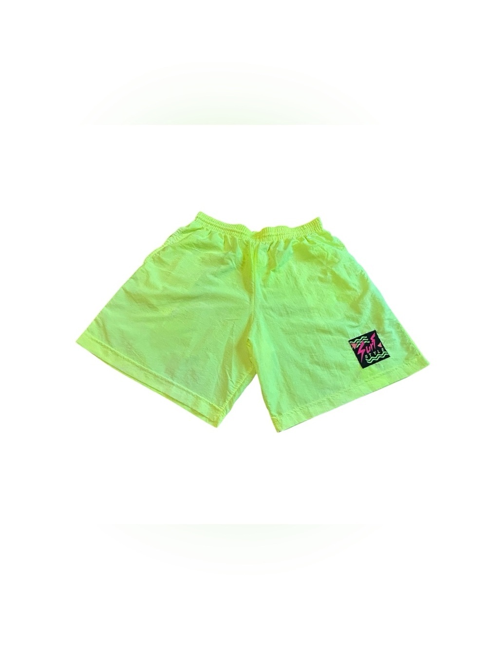 Vintage 80s 90s Surf Style Neon Yellow Swim Trunks Large Made USA
